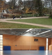 Sowohl ein weitläufiger Park als auch eine große Halle stehen für Bewegung bereit. - Leopold-Ullstein-Schule
